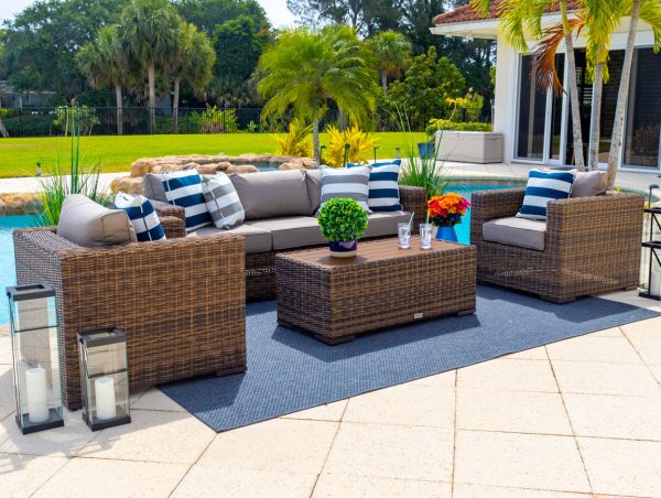 Tuscany 4 Piece L Outdoor Patio Conversation Sofa Set in Brown - Image 4