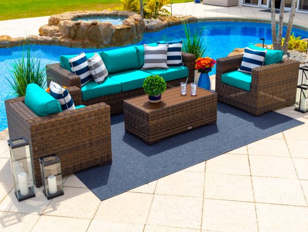 Tuscany 4 Piece L Outdoor Patio Conversation Sofa Set in Brown - Image 13
