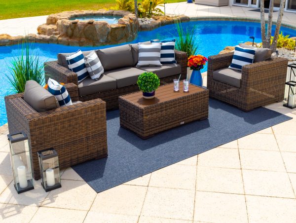 Tuscany 4 Piece L Outdoor Patio Conversation Sofa Set in Brown - Image 11
