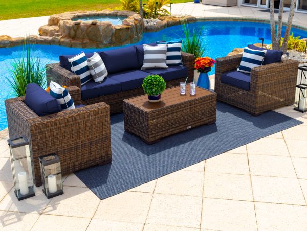 Tuscany 4 Piece L Outdoor Patio Conversation Sofa Set in Brown - Image 14