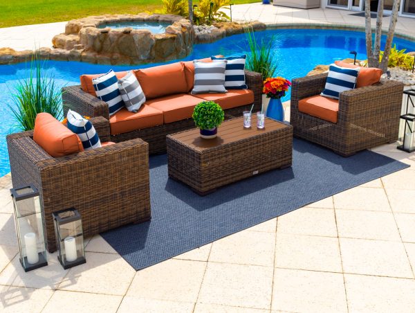 Tuscany 4 Piece L Outdoor Patio Conversation Sofa Set in Brown - Image 12