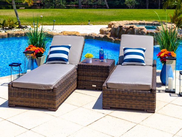 Tuscany 3 Piece Outdoor Patio Chaise Lounge Set in Brown - Image 4