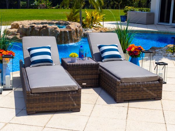 Tuscany 3 Piece Outdoor Patio Chaise Lounge Set in Brown - Image 5
