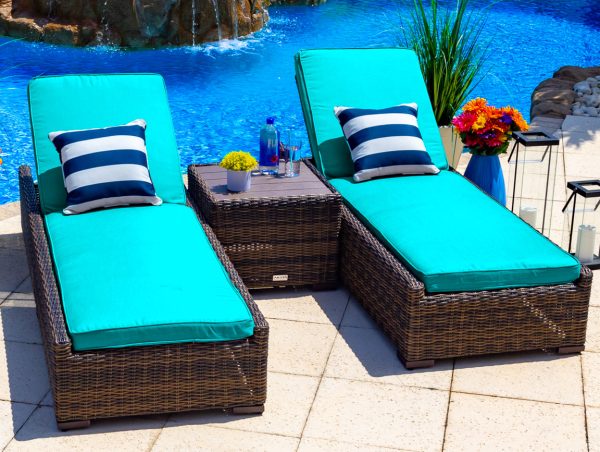 Tuscany 3 Piece Outdoor Patio Chaise Lounge Set in Brown - Image 12