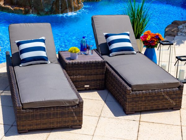 Tuscany 3 Piece Outdoor Patio Chaise Lounge Set in Brown - Image 10