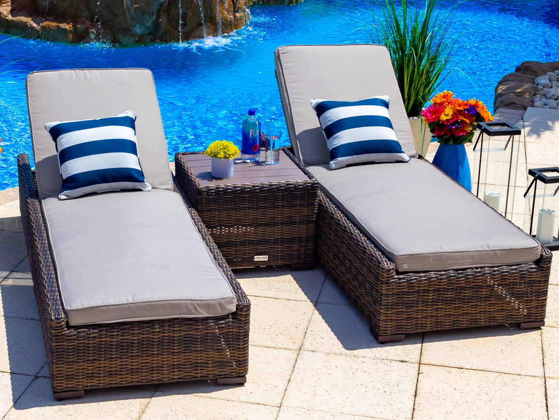 Tuscany 3 Piece Outdoor Patio Chaise Lounge Set in Brown