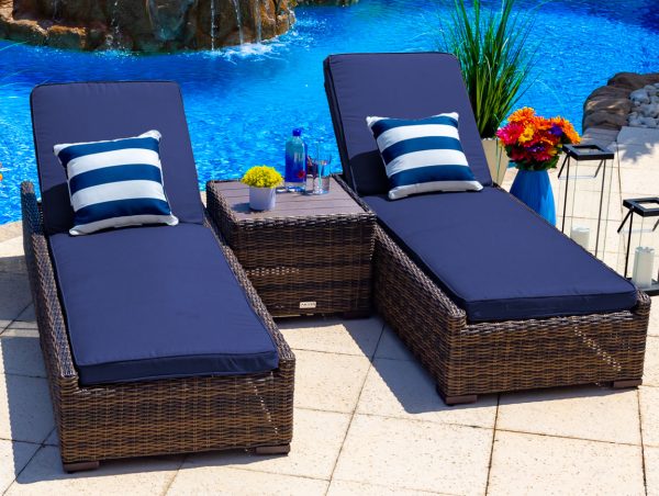Tuscany 3 Piece Outdoor Patio Chaise Lounge Set in Brown - Image 13