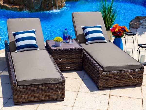 Tuscany 3 Piece Outdoor Patio Chaise Lounge Set in Brown - Image 9