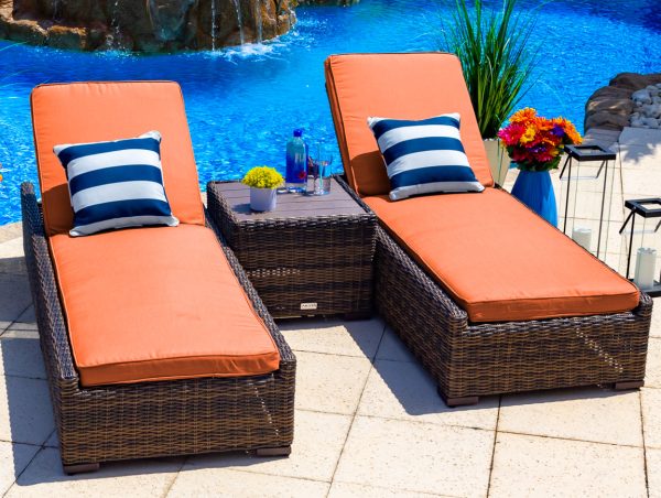 Tuscany 3 Piece Outdoor Patio Chaise Lounge Set in Brown - Image 11