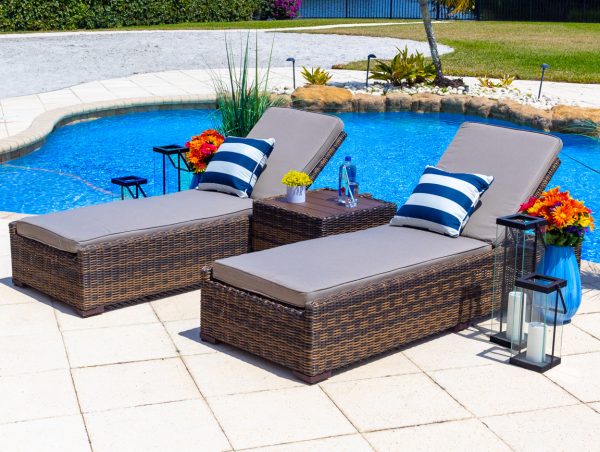 Tuscany 3 Piece Outdoor Patio Chaise Lounge Set in Brown - Image 3