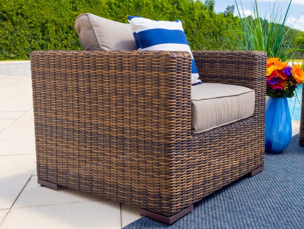 Tuscany 4 Piece L Outdoor Patio Conversation Sofa Set in Brown - Image 6