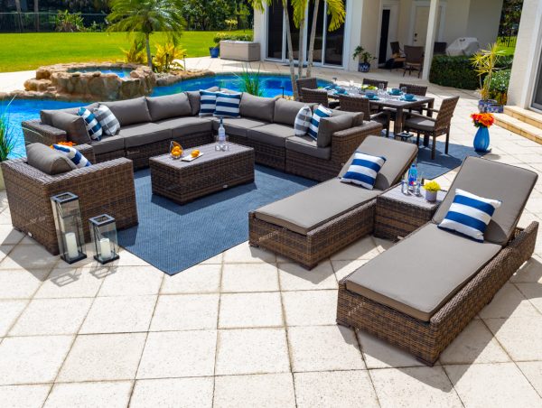 Tuscany 19 Piece Outdoor Patio Furniture Combination Set in Brown - Image 9