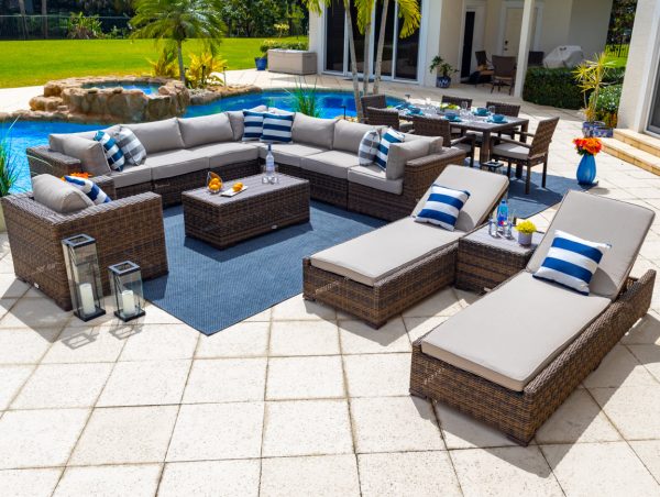 Tuscany 19 Piece Outdoor Patio Furniture Combination Set in Brown