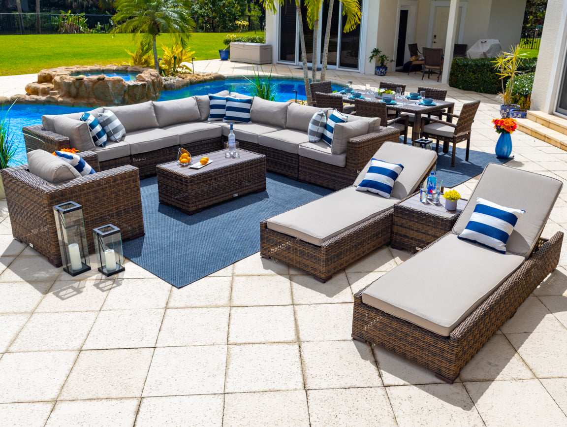 Tuscany 19 Piece Outdoor Patio Furniture Combination Set in Brown