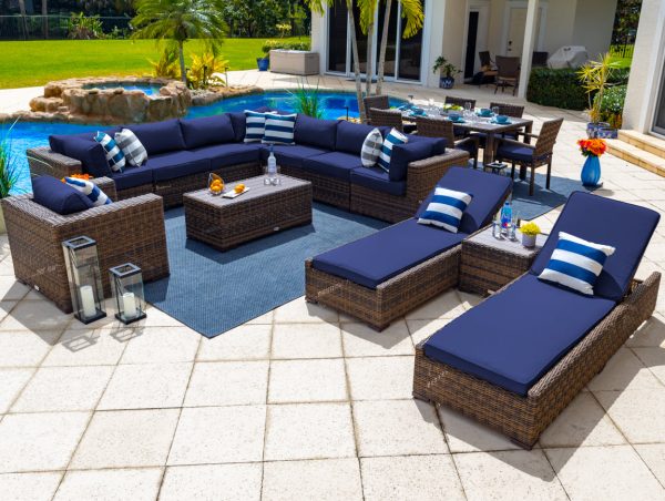 Tuscany 19 Piece Outdoor Patio Furniture Combination Set in Brown - Image 12