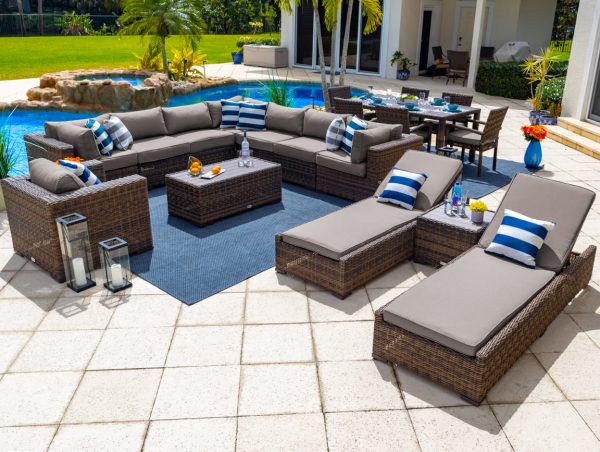 Tuscany 19 Piece Outdoor Patio Furniture Combination Set in Brown - Image 8