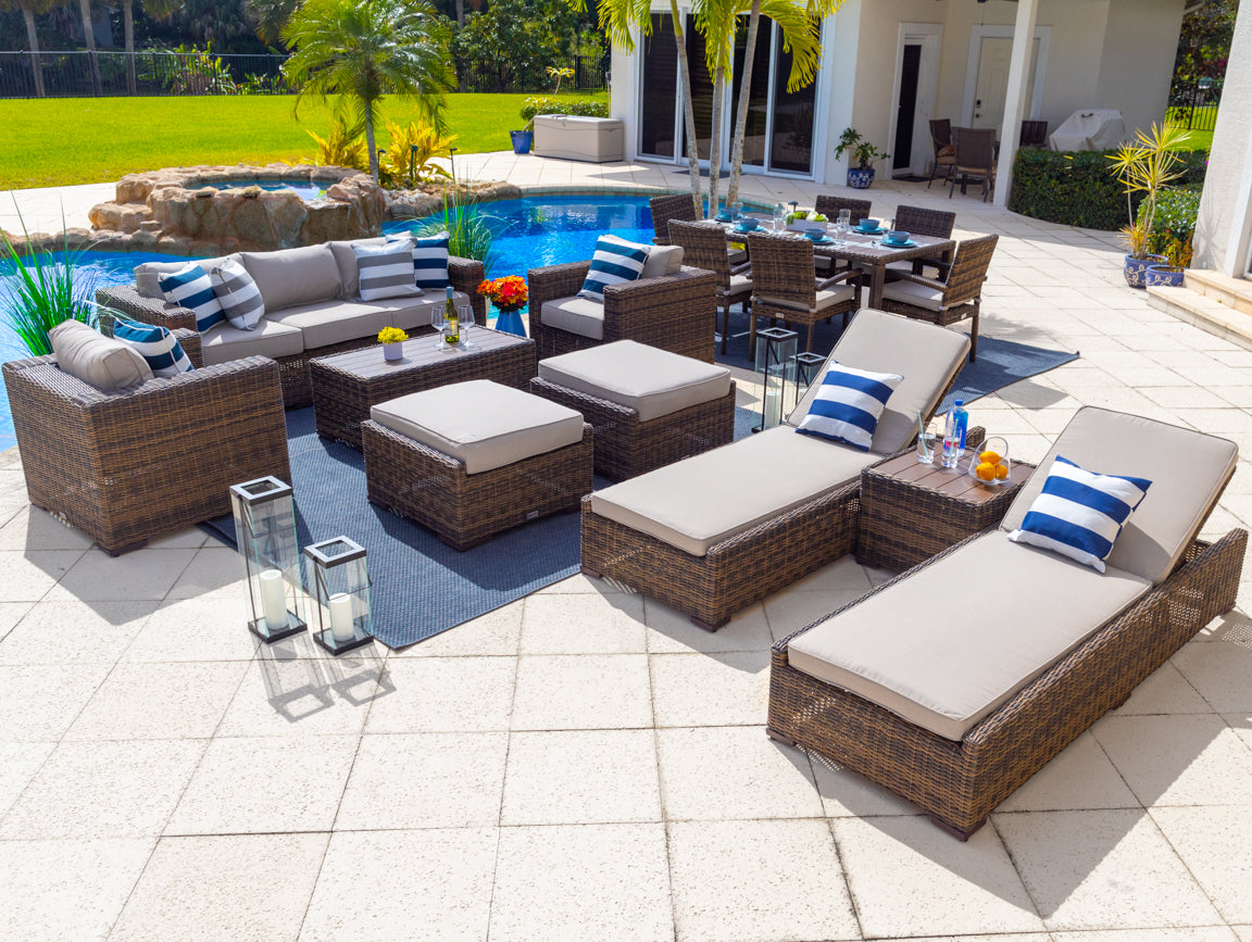 Tuscany 16 Piece Outdoor Patio Furniture Combination Set in Brown