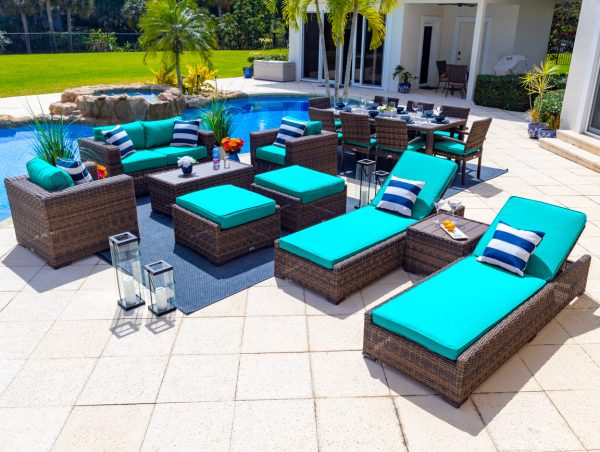 Tuscany 16 Piece Outdoor Patio Furniture Combination Set in Brown - Image 11