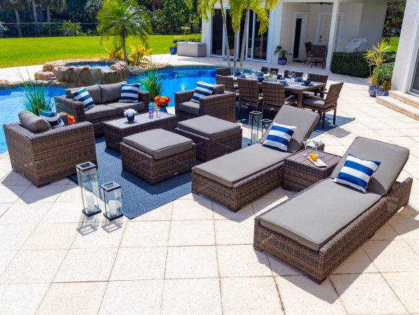 Tuscany 16 Piece Outdoor Patio Furniture Combination Set in Brown - Image 9