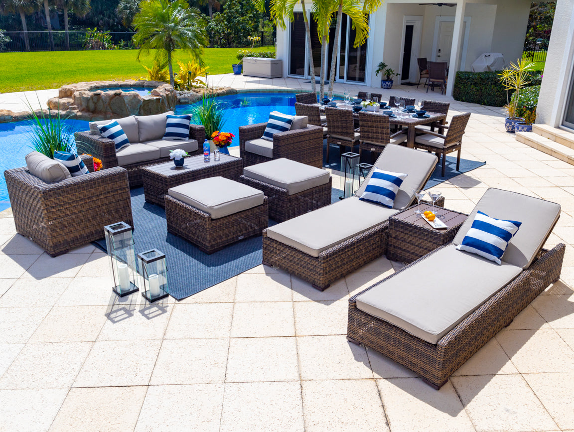 Tuscany 16 Piece Outdoor Patio Furniture Combination Set in Brown