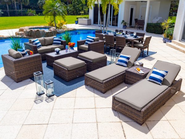 Tuscany 16 Piece Outdoor Patio Furniture Combination Set in Brown - Image 8