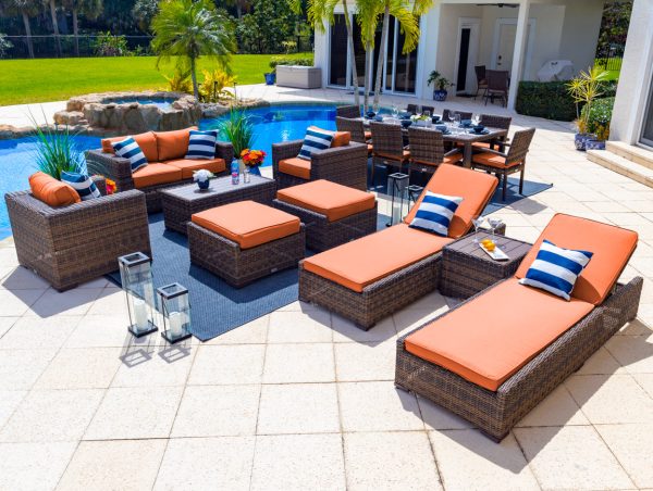 Tuscany 16 Piece Outdoor Patio Furniture Combination Set in Brown - Image 10