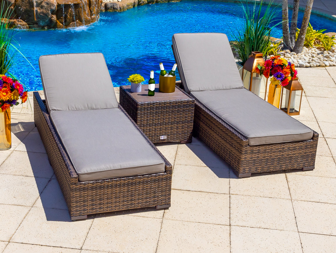 Sorrento 3 Piece Outdoor Patio Chaise Lounge Set in Brown