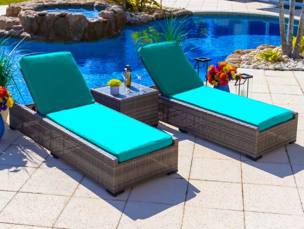 Sorrento 3 Piece Outdoor Patio Chaise Lounge Set in Gray - Image 10