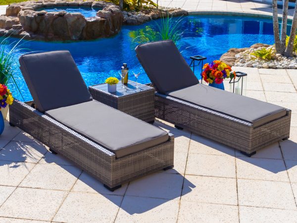 Sorrento 3 Piece Outdoor Patio Chaise Lounge Set in Gray - Image 8
