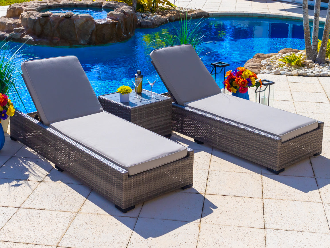 Sorrento 3 Piece Outdoor Patio Chaise Lounge Set in Gray