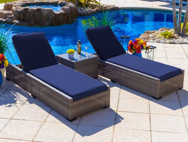 Sorrento 3 Piece Outdoor Patio Chaise Lounge Set in Gray - Image 11