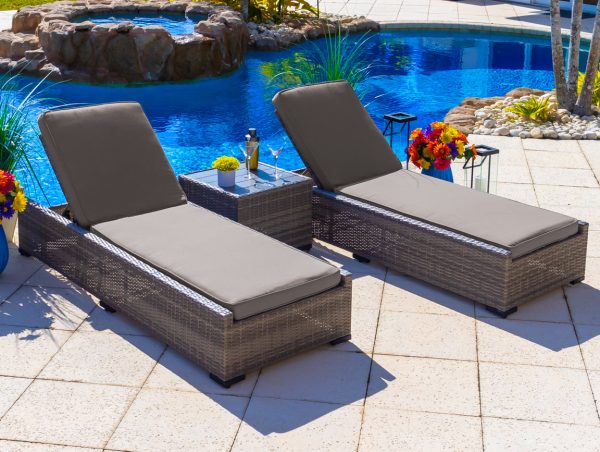 Sorrento 3 Piece Outdoor Patio Chaise Lounge Set in Gray - Image 7