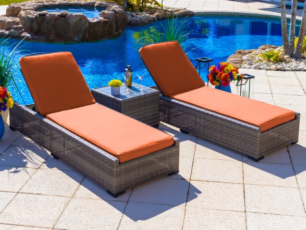 Sorrento 3 Piece Outdoor Patio Chaise Lounge Set in Gray - Image 9