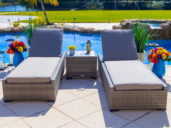 Sorrento 3 Piece Outdoor Patio Chaise Lounge Set in Gray - Image 3