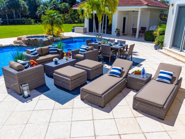 Tuscany 16 Piece Outdoor Patio Furniture Combination Set in Gray - Image 9
