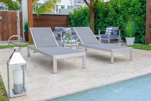 Belvedere 3 Piece Brushed Aluminum Outdoor Chaise Lounge Chair Set - Image 6