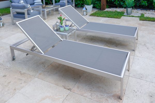 Belvedere 3 Piece Brushed Aluminum Outdoor Chaise Lounge Chair Set - Image 5