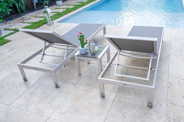 Belvedere 3 Piece Brushed Aluminum Outdoor Chaise Lounge Chair Set - Image 3