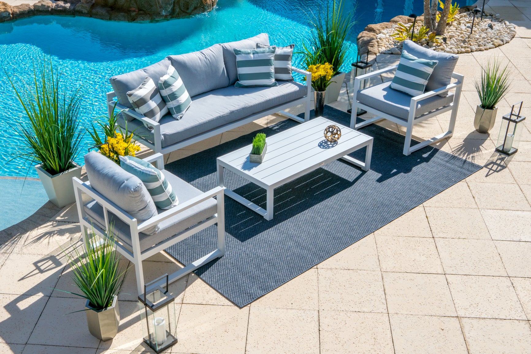 Juno 4 Piece Large Outdoor Conversation Sofa Set in White