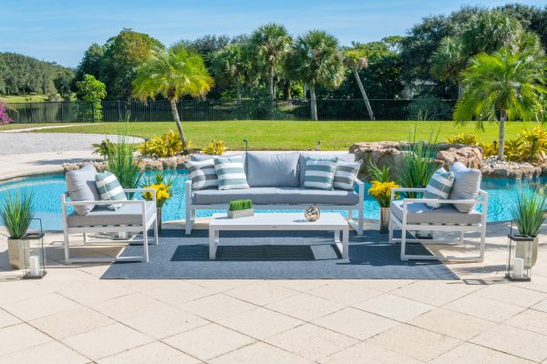 Juno 4 Piece Large Outdoor Conversation Sofa Set in White - Image 5