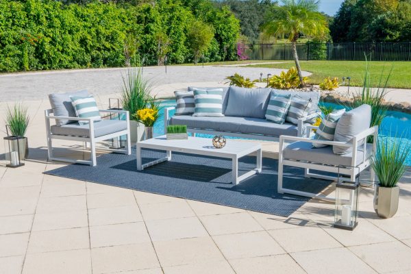 Juno 4 Piece Large Outdoor Conversation Sofa Set in White - Image 3