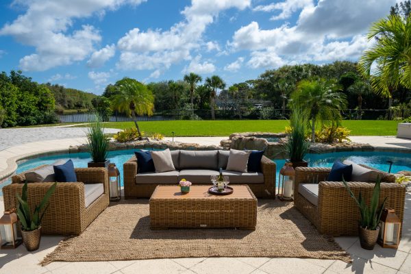 Malmo 4 Piece Outdoor Patio Conversation Sofa Set (L) In Natural - Image 8