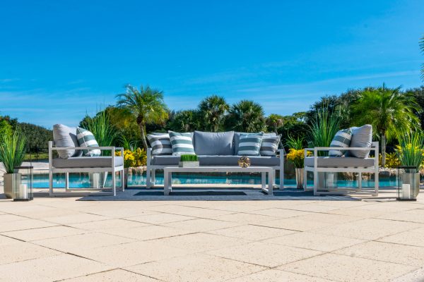 Juno 4 Piece Large Outdoor Conversation Sofa Set in White - Image 4
