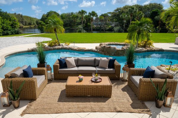 Malmo 4 Piece Outdoor Patio Conversation Sofa Set (L) In Natural - Image 3