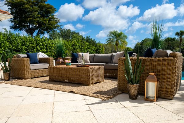 Malmo 4 Piece Outdoor Patio Conversation Sofa Set (L) In Natural - Image 7