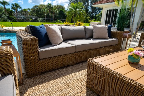 Malmo 4 Piece Outdoor Patio Conversation Sofa Set (L) In Natural - Image 9