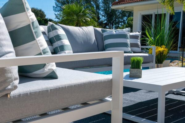 Juno 4 Piece Large Outdoor Conversation Sofa Set in White - Image 11