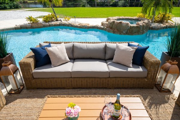 Malmo 4 Piece Outdoor Patio Conversation Sofa Set (L) In Natural - Image 5