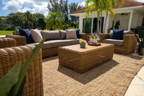 Malmo 4 Piece Outdoor Patio Conversation Sofa Set (L) In Natural - Image 4