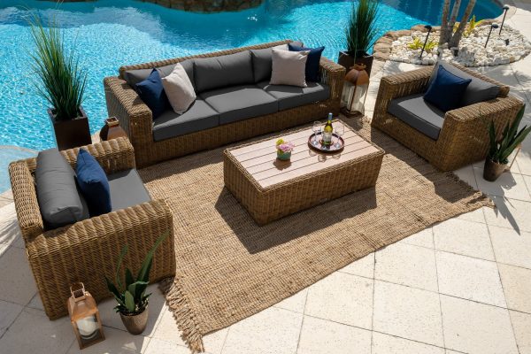 Malmo 4 Piece Outdoor Patio Conversation Sofa Set (L) In Natural - Image 12